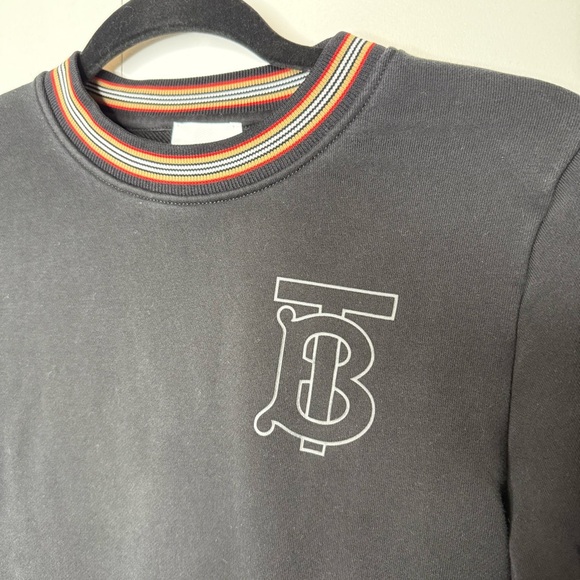 Burberry Black Crewneck Sweatshirt with Striped Accents and Logo - Size 12 Youth - Picture 3 of 8